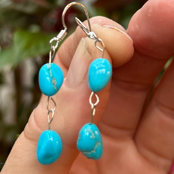Turquoise Sleeping Beauty 925 dangle earrings hand made - Picture 6 of 7